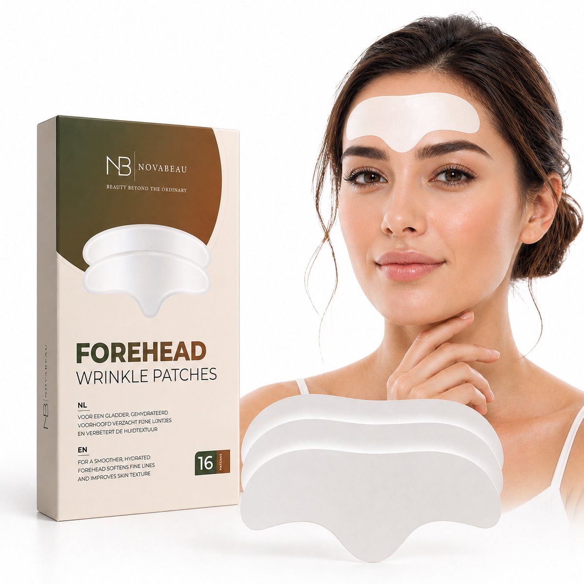 Novabeau Forehead Wrinkle Patches – Anti Rimpel Voorhoofd Pleisters – Hydraterend met Collageen, Hyaluronzuur & Peptiden – Voor Gladdere Huid