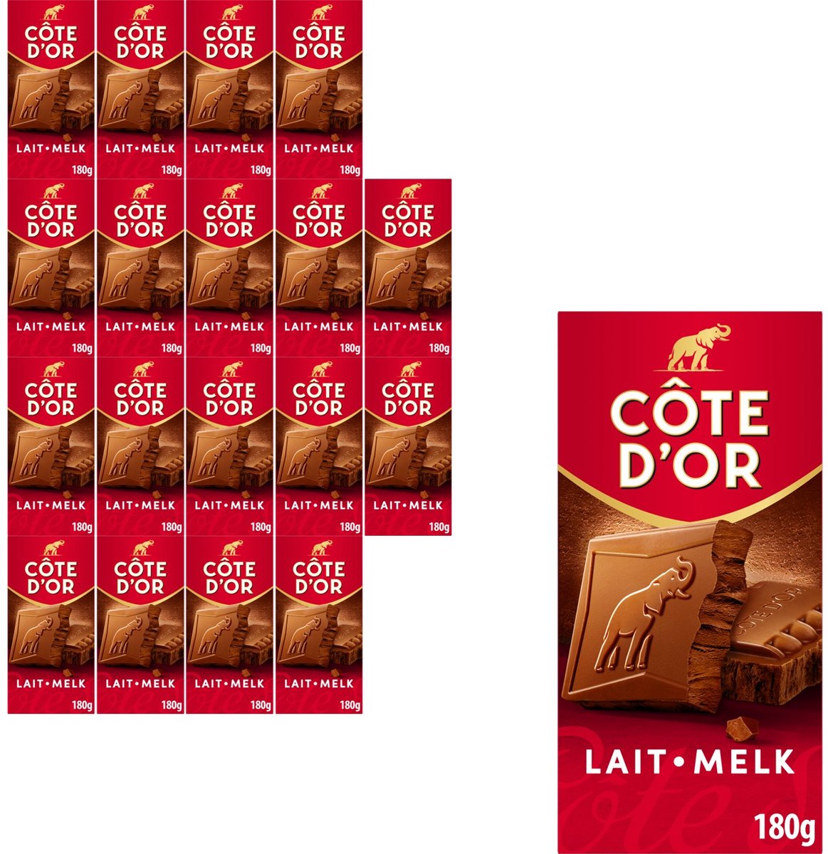 Côte d'Or Chocolade Reep Melk 18 x 180g - Chocolade Tabletten - Cadeau vrouwen of mannen verjaardag - Voorraad