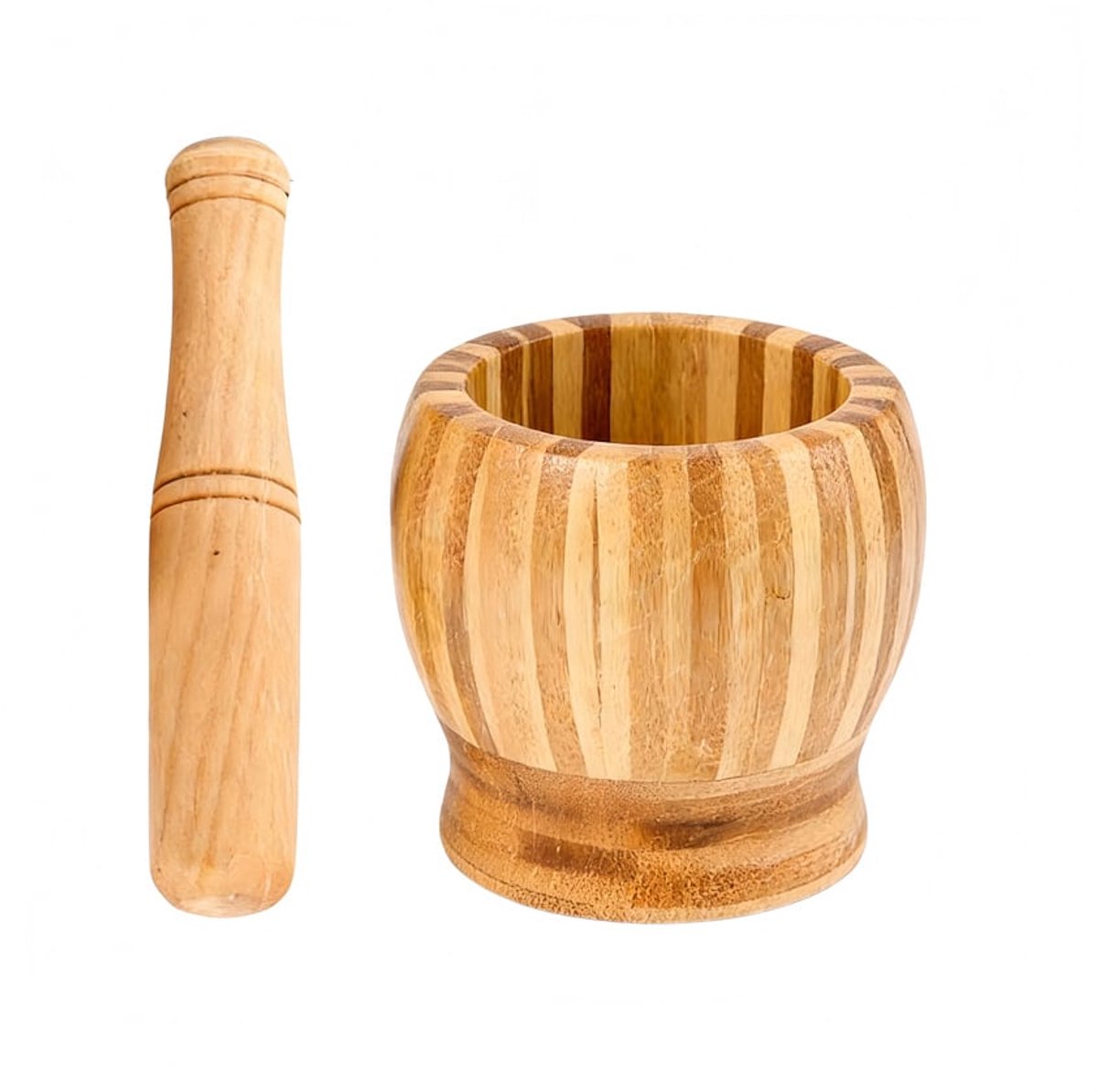 Decopatent - Bamboe Vijzel met Stamper Ø10 cm - Duurzame Houten Vijzel Set - Kruiden & Specerijen Malen - Keuken Accessoire Bamboo