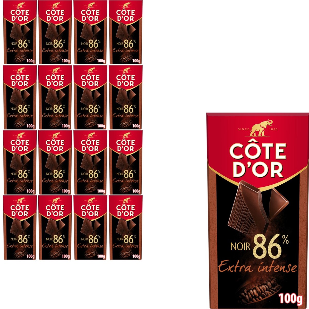 Côte d'Or Chocoladereep Puur Extra Intense 86% 16 x 100g - Chocolade Tabletten - Cadeau vrouwen of mannen verjaardag - Voorraad