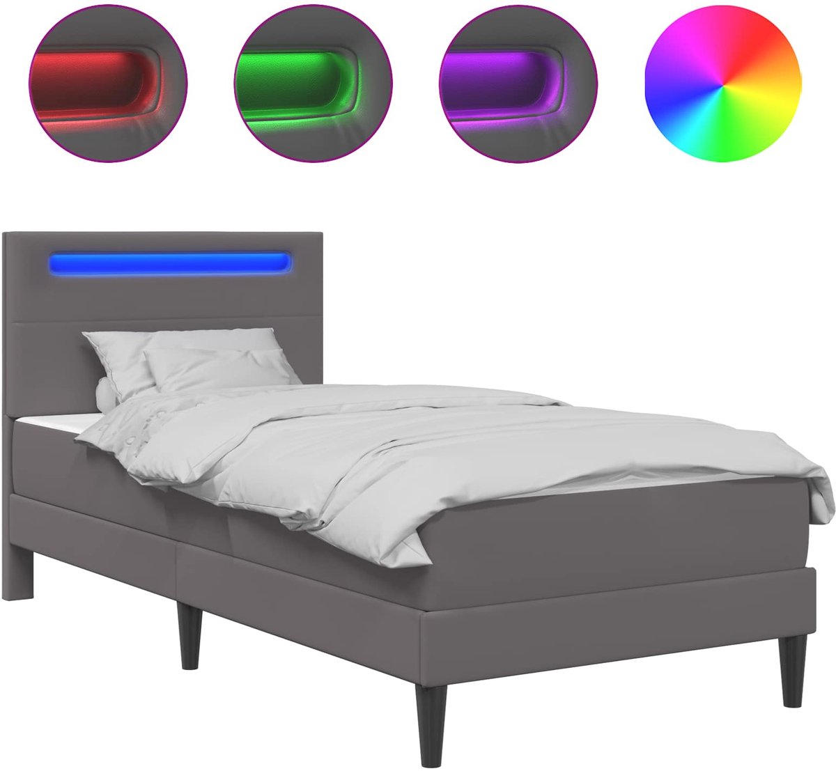 vidaXL - Bedframe - met - LED-stripverlichting - Grijs - 90 - x - 200 - cm - Kunstleer