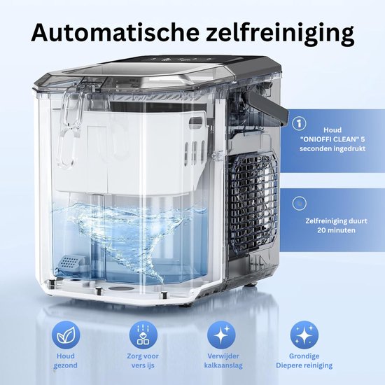 TopChoice® Ijsblokjesmachine - Ijsblokjesmaker - Zelfreiningsfunctie - 12Kg - Zwart — afbeelding 5