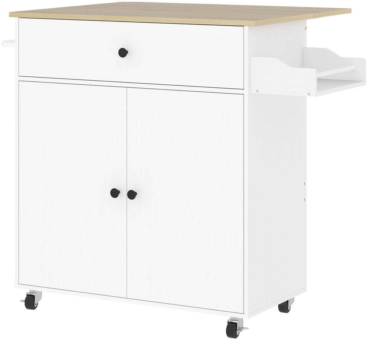 Roossentials keukeneiland - Keukenblok - Bartafel op wielen - Keukenblad - Werkblad keuken - Bijzettafel keuken - Wit