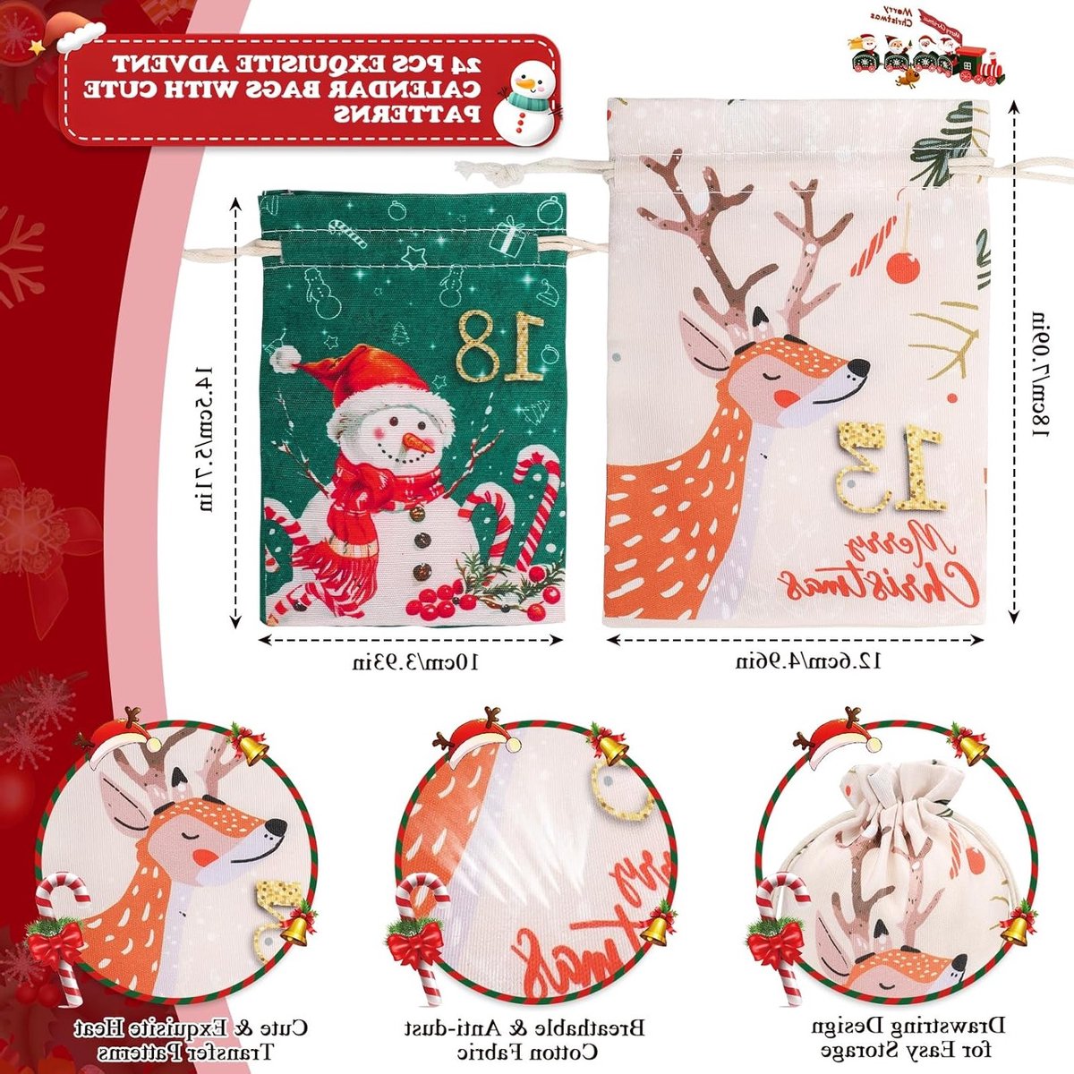 Vul je eigen Adventskalender 2025 - 24 Stuks Stoffen Zakjes voor Kerst, Inclusief Houten Klemmen en Touw voor Snoep, Chocolade en Kleine Cadeaus – foto 6