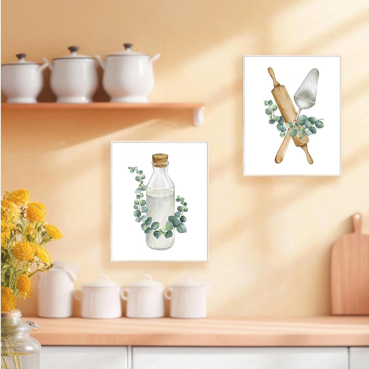Set van 4 Botanische Posters voor Keuken en Eetkamer - Minimalistische Wanddecoratie, 20x25cm, Boho Stijl, Kunstdrukken voor Modern Interieur — cadeau in Wonen & Interieur - foto 4