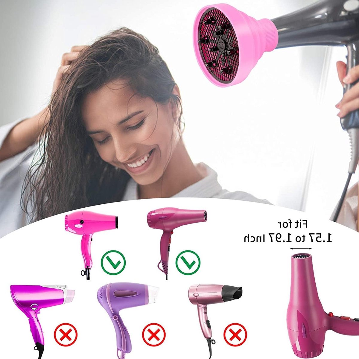 Universele Diffuser - Opvouwbaar Opzetstuk - Krullend Haar Stylen - Gelijkmatige Warmte - 14 x 14 x 6 cm - Roze