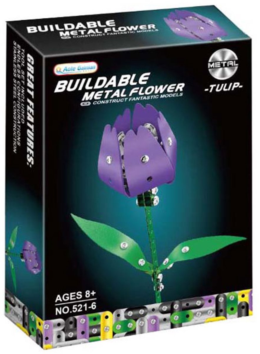 Lobbes bouwset metalen tulp paars - creatief constructiespeelgoed.