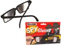 Zwarte spionagebril met 'SPY Glasses'-verpakking waarop twee mannen met hoed staan.