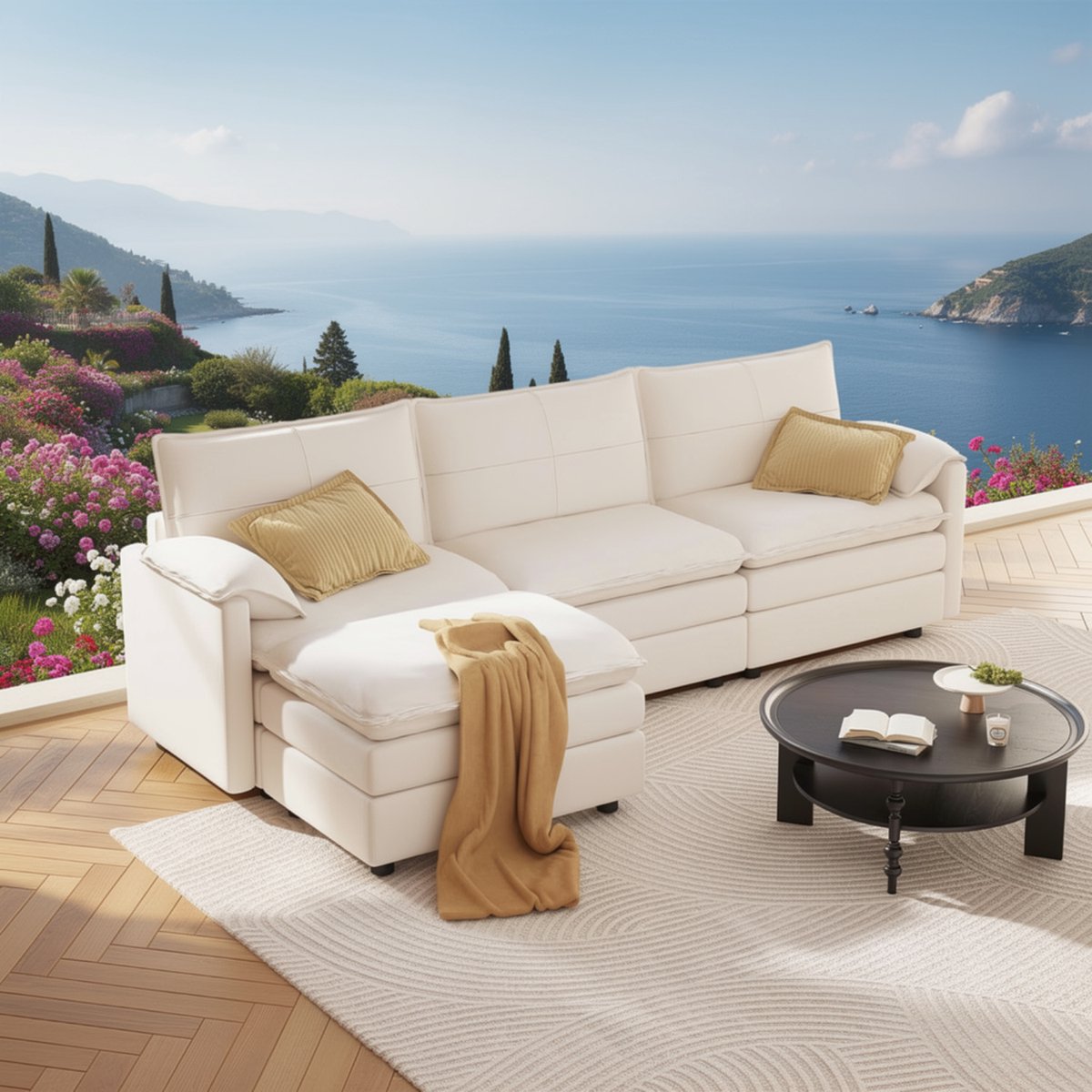 Luxe Modulaire L-Vormige 4-Zits Slaapbank met Opbergruimte & Kruk – 255x130x116 cm – Multifunctionele Ruimtebesparende Hoekbank