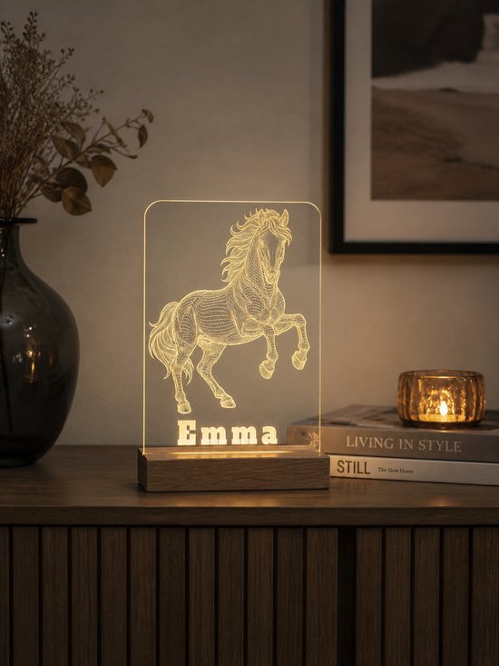 Gepersonaliseerd 3D Paardenlampje met Naam - Luxe Nachtlampje voor Kinderkamer - Lamp - Cadeau voor Meisjes & Paardenfans - Model Lotte van Merkloos — afbeelding 3