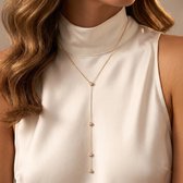 Lundholm Naomi Ketting Dames Goud Kleurig met Zirkonia Steentjes - Lange Ketting Dames 50 cm + Verlengstuk - Premium Stainless Steel Jewellery - Hypoallergene Sieraden - Cadeaus voor Vrouwen - Sinterklaas en Kerst Cadeautjes - my Lundholm