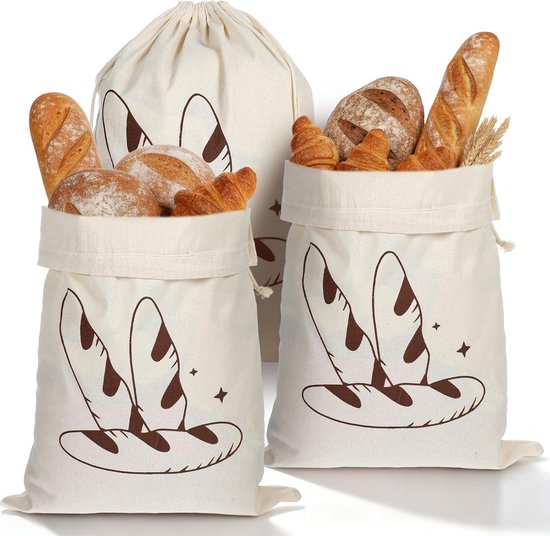 3 Pièces Sacs à Pain en Lin 30x40 Cm Avec Cordon de Serrage Sacs de Stockage Réutilisables pour Pain et Légumes Gardez-les Frais Sacs pour Pain Fruits et Provisions de Cuisine