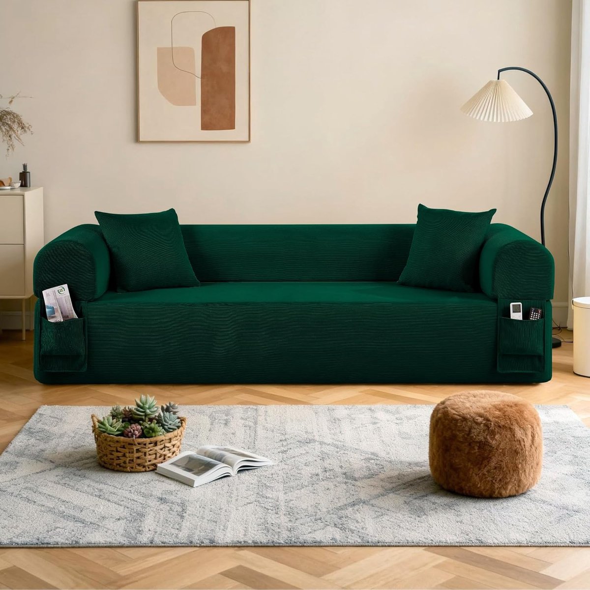 Luxe Modulaire 3-Zits Cloud Sofa Bed 211x75x60 cm – Frameloze Corduroy Bank met 2 Kussens