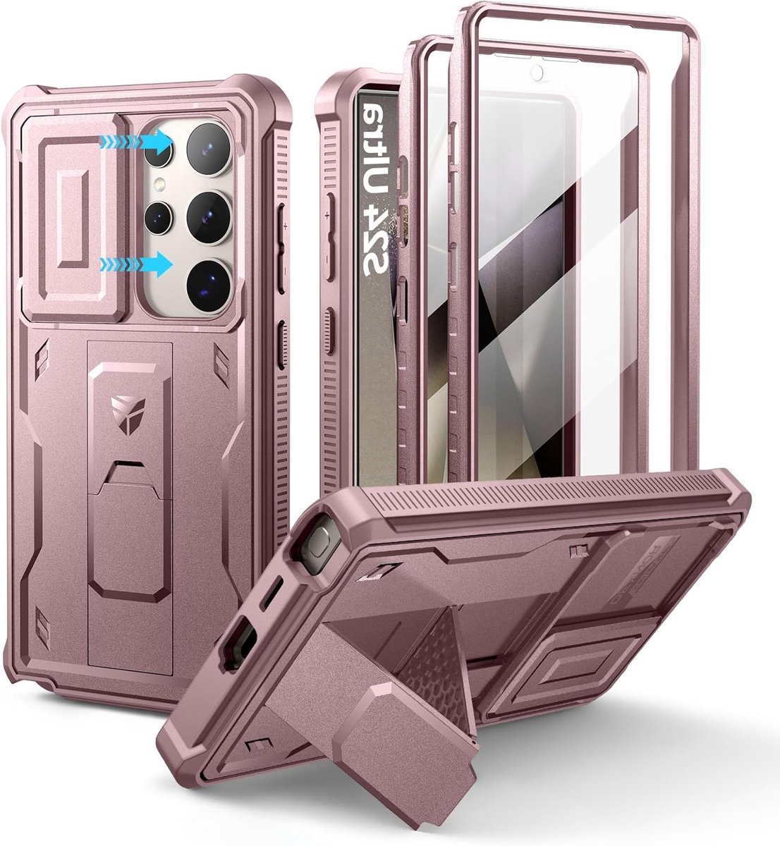 Schokbestendige Hoes voor Samsung Galaxy S24 Ultra met Camera Cover, Screen Protector en Kickstand - Roze, Bescherming en Functionaliteit