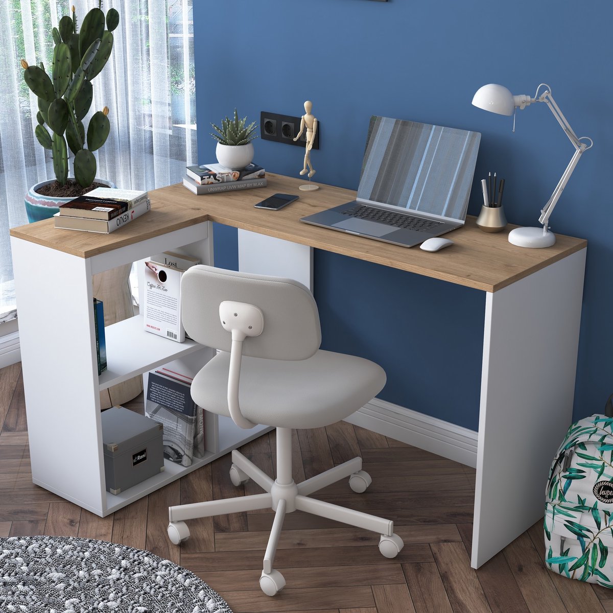 Skye Decor , Bureau, HA113 - 2035, Gemelamineerde spaanplaat, Eiken & Wit, 120 x 50 x 74,8 cm Wit|Bruin