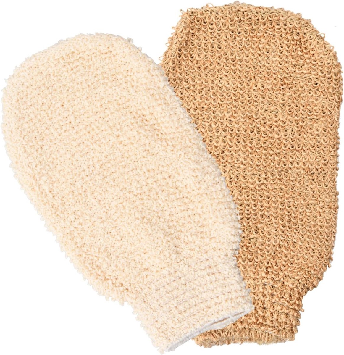 SnelShoppen - 2 Paar Peeling Handschoenen - Linnen Exfoliërende Glove voor Alle Handen - Massage Glove voor Lichaam - Peeling Glove in Apricot en Khak