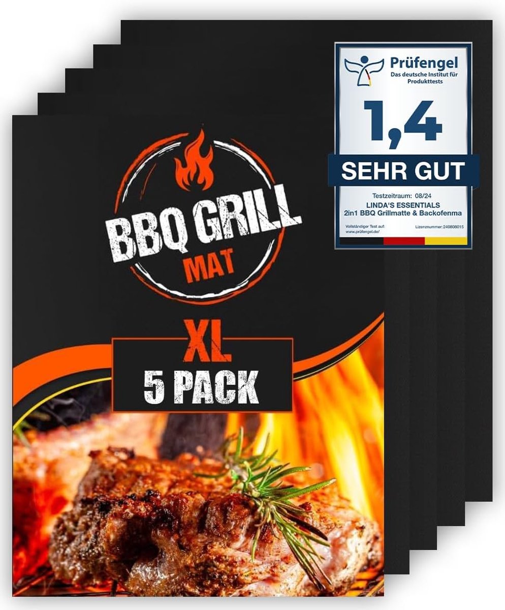 STAR&STER BBQ Grill Mat XL – 5 Stuks 50x40 cm – Teflon Grillmat – 100% Anti-aanbak – Herbruikbaar – Hittebestendig – Voor Gas, Elektrische & Houtskool BBQ