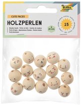 Folia houten kralen schattige gezichten - creatieve knutselset 15 stuks.