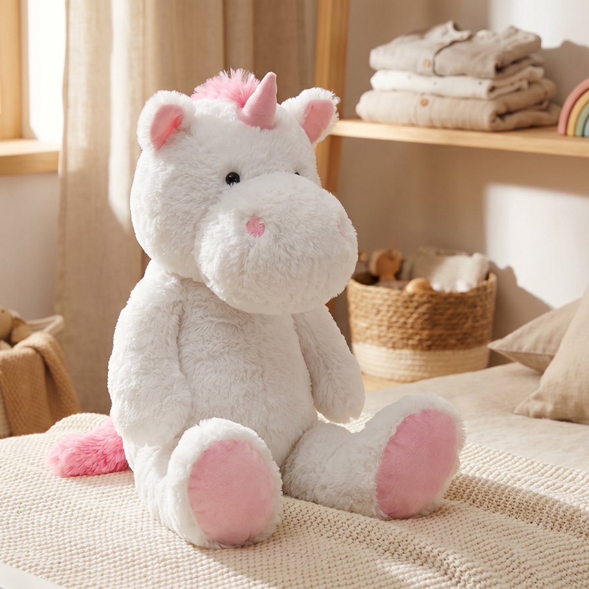 Unicorn Knuffel 45 cm - Zachte Pluche Eenhoorn Knuffel voor Kinderen - Grote Knuffel Eenhoorn - Wit/Roze Cadeau