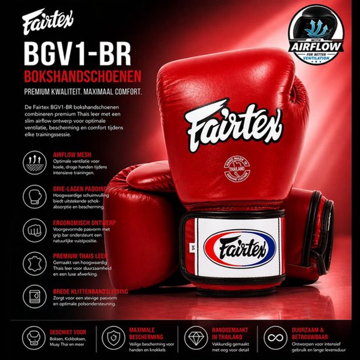 Fairtex - bokshandschoenen - BGV1 (Breathable) - ROOD - 14OZ