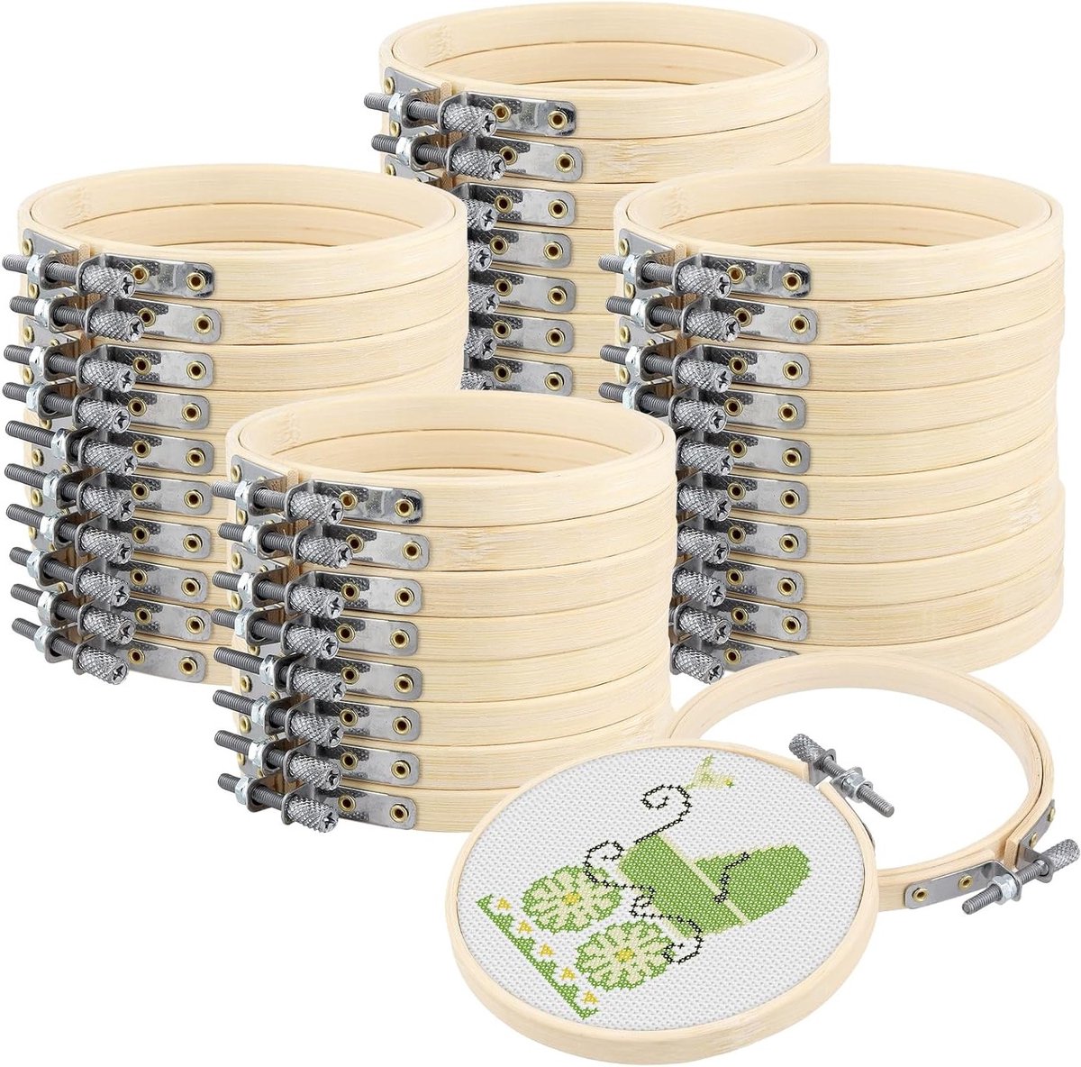 40 Stuks 10cm Bamboe Borduurhoepels, Ronde Bamboe Cirkel voor Borduren, Aanpasbare Naairing voor DIY Kunst en Ambachten
