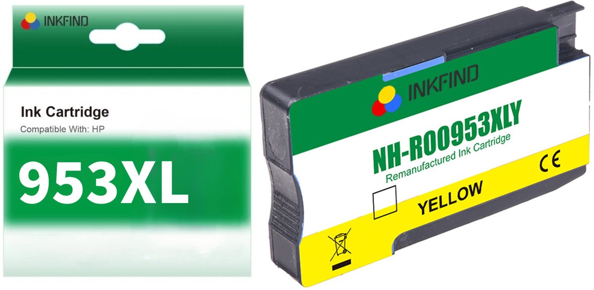 INKFIND 953XL Geel Inktcartridge compatibel met HP953 HP953XL HP 953 HP 953XL F6U18AE voor HP OfficeJet Pro 8740, 8719, 8720, 8710, 8715, 8725, 7740, 8218, 8718, 8210, 8716 8730 8728 Hoge Capaciteit - 1-pack Geel