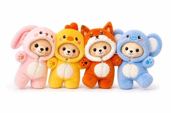 Poppenkleertjes voor 17cm pop of knuffel - Gele eend onesie - Kleding voor designer modepop - Pluchen outfit met rits - Cadeauzakje van Merkloos — afbeelding 3