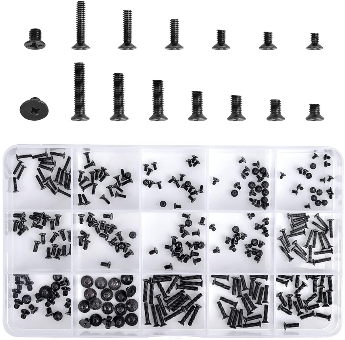 300 Pcs Countersunk Schroeven Zwart M2 M2.5 M3 Platte Kop Schroeven Set voor Laptop, Elektronica en Brillen Accessoires van Koolstofstaal