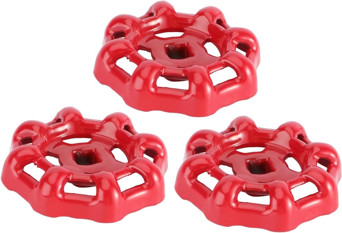 3 Stuks Handwiel van Gietijzer - Rood Afschuifwiel 7 x 7 mm Metalen Handgreep voor Industriële en Waterkranen, Roestbestendig en Duurzaam