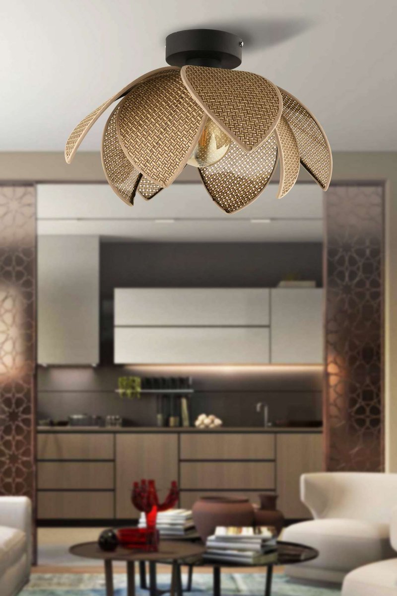 Asir - Kroonluchter - Beige, zwart - METALEN BEHUIZING - 37 x 37 x 25 cm