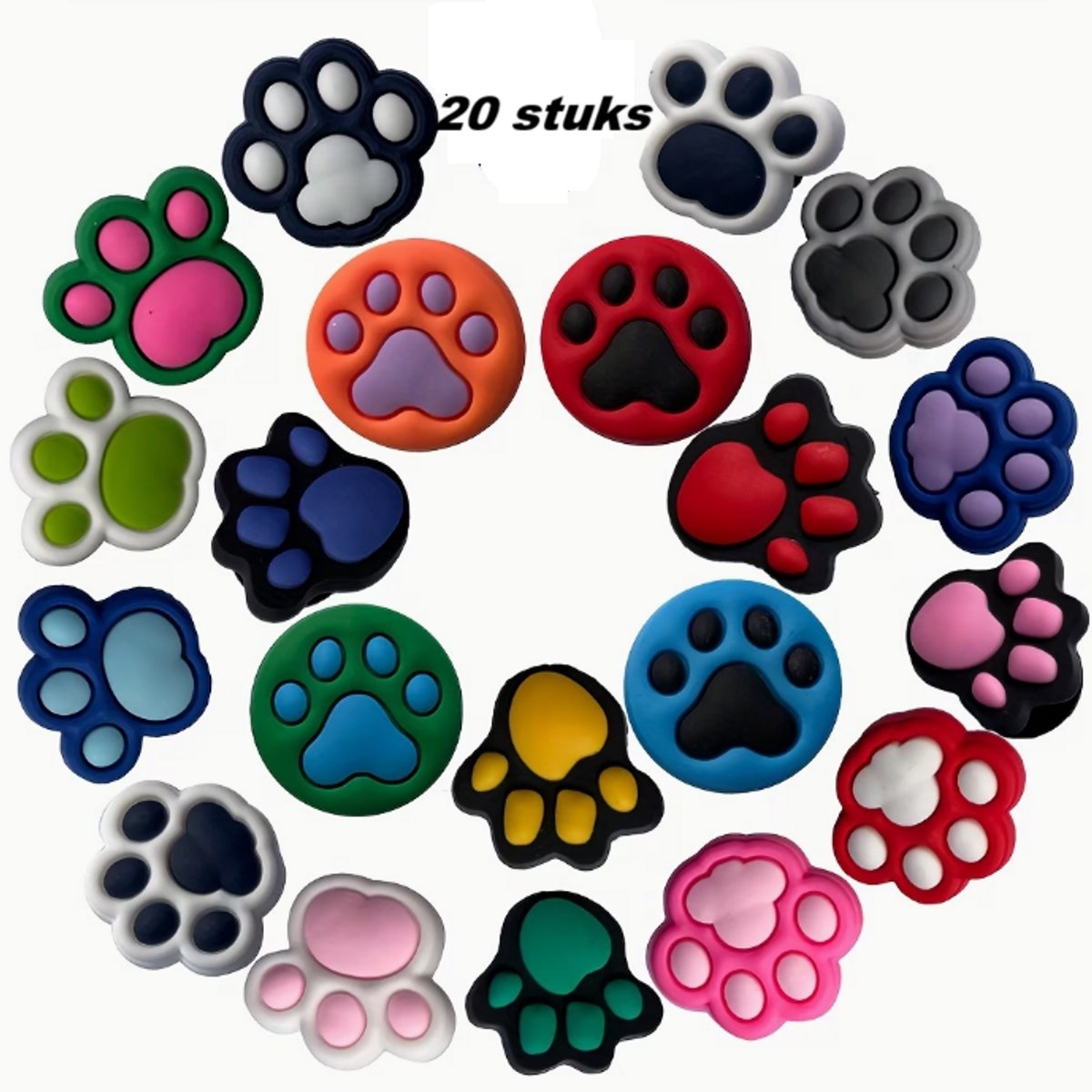 Schoen pins pootjes - schoenbedels pootjes 20 stuks - schoenbedels dierenpootjes - klomp decoratie - ook geschikt voor crocs