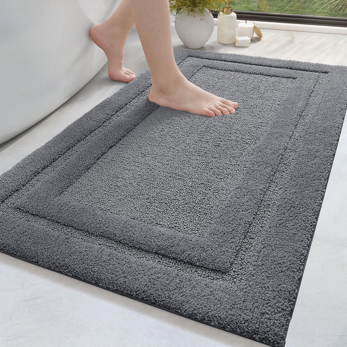 Super Absorbent en Wasbare Badmat 60x110cm, Antislip Badkamerkleed voor Douche en Wastafel, Donkergrijs