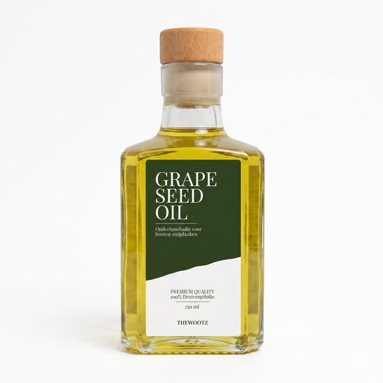 Fles druivenpitolie 'Thewootz' van 250 ml voor houten snijplanken.