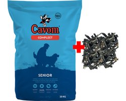 Cavom compleet Senior - geperste brokken - 20 kg + Pawty Pens Gezonde Hondensnack Voordeelverpakking (1 KG)