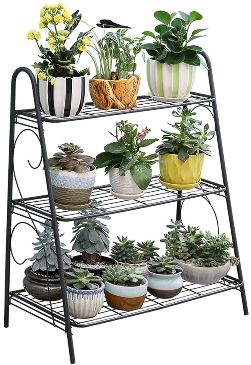 Jurrys Plantenstandaard - Schoenenrek - Bloemenrek - Opbergrek - Praktisch - Compact - Gebruiksvriendelijk - Zwart - 31x63x69cm