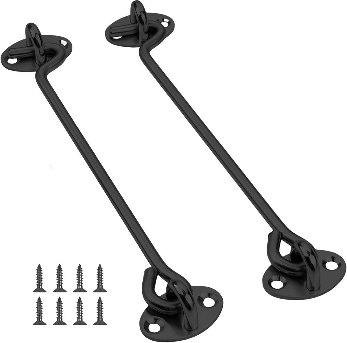 Set van 2 Stormhaken met Oogjes, 250mm RVS Deursluiting, Zwarte Lock Haken voor Thuis, Tui