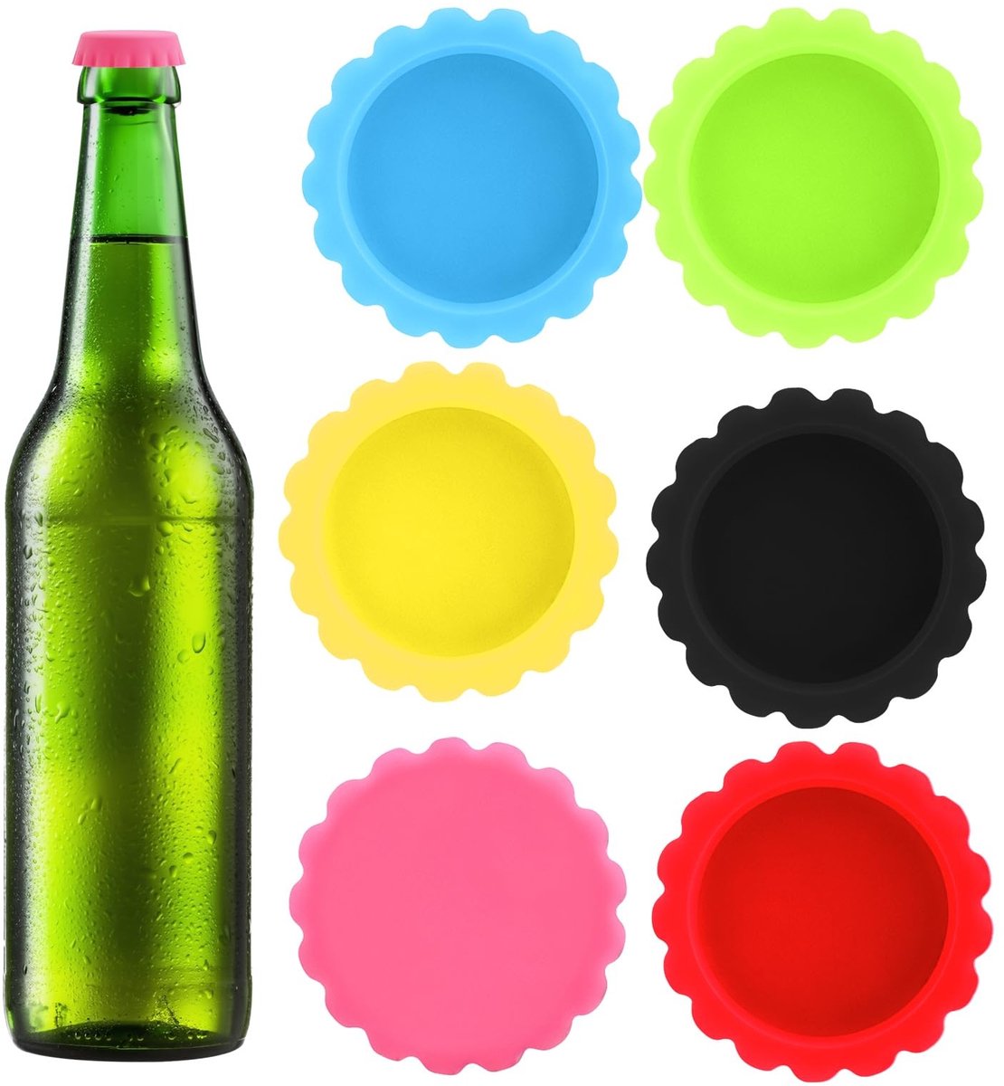 aladdien - Silicone Flessendoppen - Herbruikbaar - Kleurvol - Ideaal voor Feestjes - Voor Bier- en Sapflessen - Set van 6