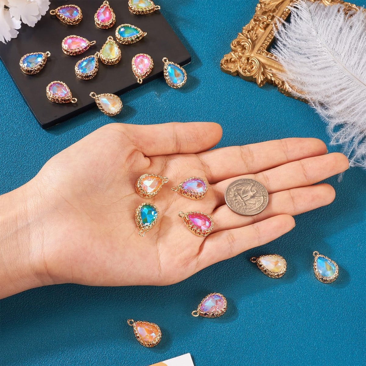 PH PandaHall 100x Open Bedels – 10 Stijlen, Maan, Ster, Hart, Ruit En Traan, Roestvrij Staal, Voor Hars Of Sieraden