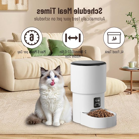 Automatische Voerdispenser voor Katten en Honden - 4L Droogvoer, RVS Voerbak, Timer voor 1-4 Maaltijden per Dag — afbeelding 5
