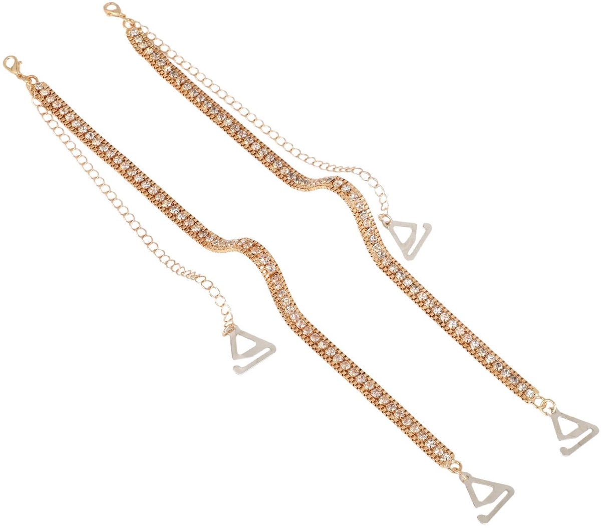 Allecto - Verstelbare BH Bandjes - 2-stuks met strass - glanzende schouderketting - bruiloftsaccessoire - goudkleurig - modieuze lingerie - bruilof...