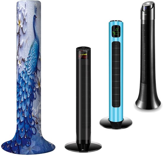 Blauwe ventilatorhoes stofkap met pauwenpatroon, wasbaar, waterdicht, universeel voor vloer ventilatoren 95-125 cm
