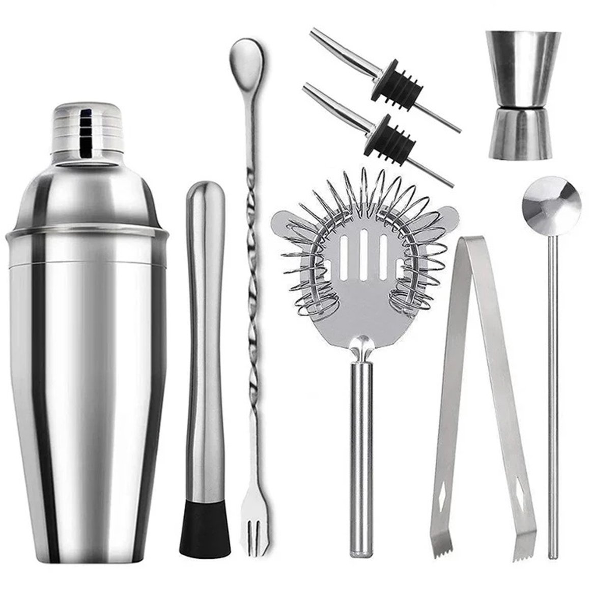 Cocktail Shaker Set 6/9 Stuks – RVS Bartending Kit met Opbergtas – Complete Barman Set voor Cocktails