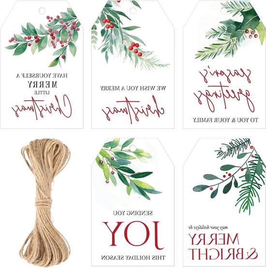 Foto: Kersthangertjes met bessen 50 stuks witte papieren labels voor cadeaus versiering voor kerstboom en geschenken
