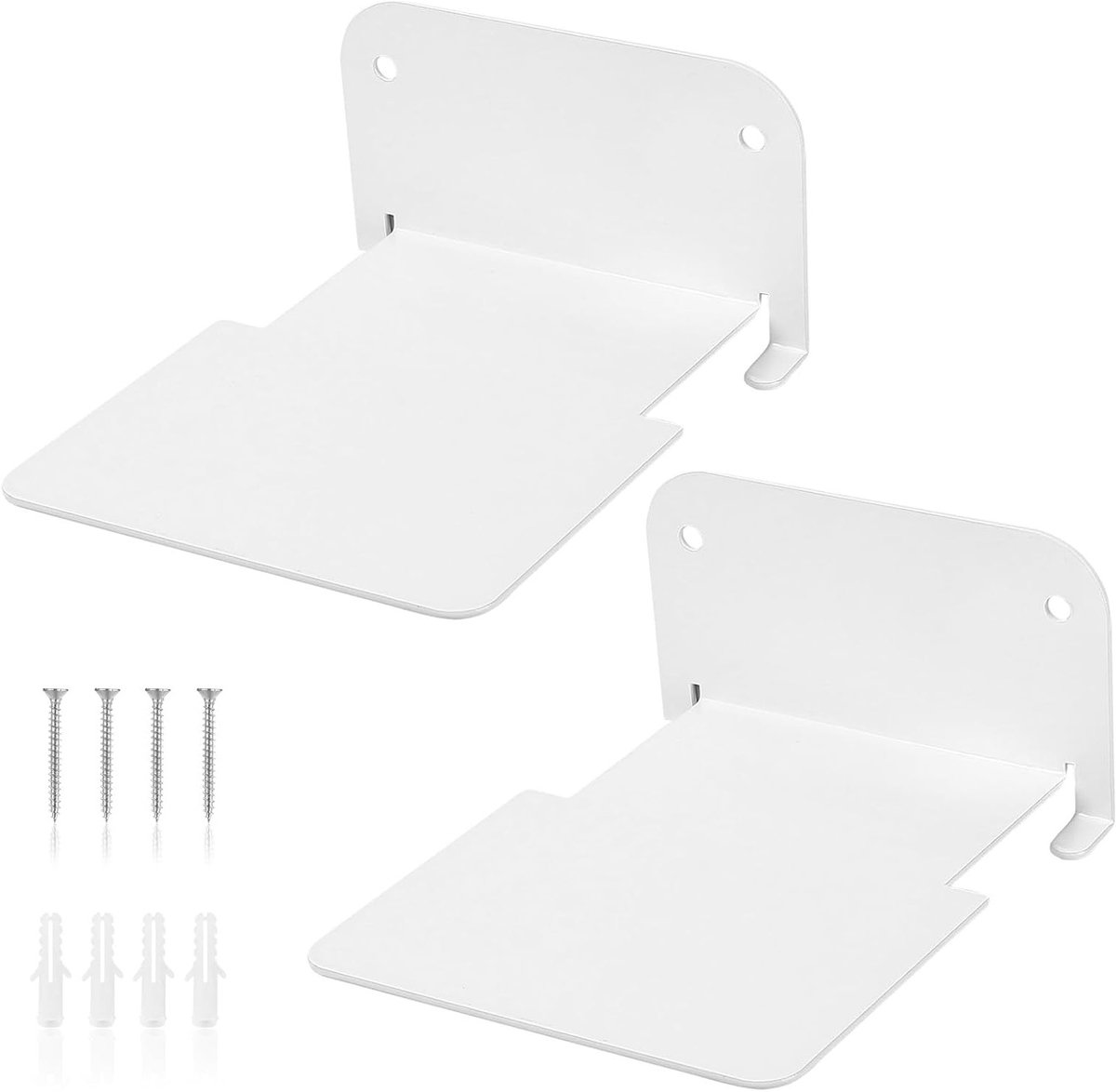 Set van 2 Kleine Wandplanken in Wit, Zwevende Planken voor Boeken, Decoratie en Opslag in Badkamer, Woonkamer en Slaapkamer