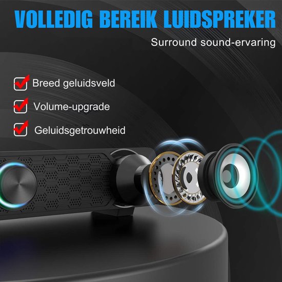 SNJY® Soundbar - USB Computerluidspreker - TV Speaker - Home Cinema - Gaming - 10 W - Zwart van Merkloos — afbeelding 3