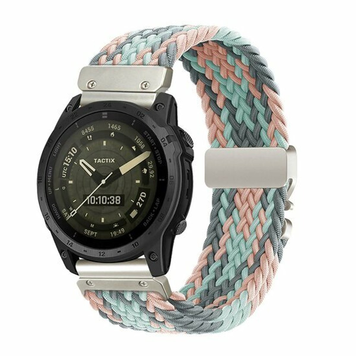 By Qubix - Geschikt voor Garmin bandje - 20mm Quickfit - Braided nylon band met parachute sluiting - Multicolor Pastel - Geschikt voor Garmin Instinct E - 40mm
