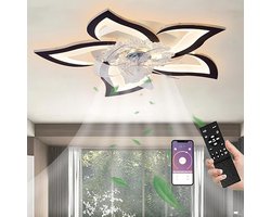 Plafondventilator met LED Verlichting – 50W – Dimbaar (3000K-6000K) – Met Afstandsbediening & App – 6 Snelheden – Zwart