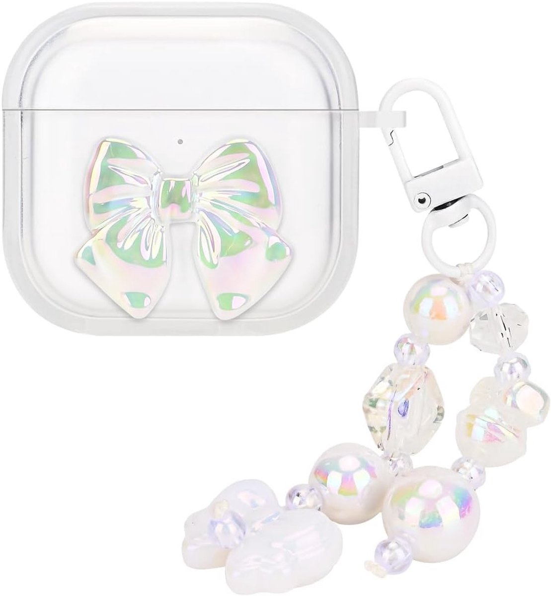 Dunne en Schokbestendige Beschermcase voor AirPods 4e Generatie met Sleutelhanger en 3D Strikdesign voor Vrouwen, Krasbestendig en Antislip