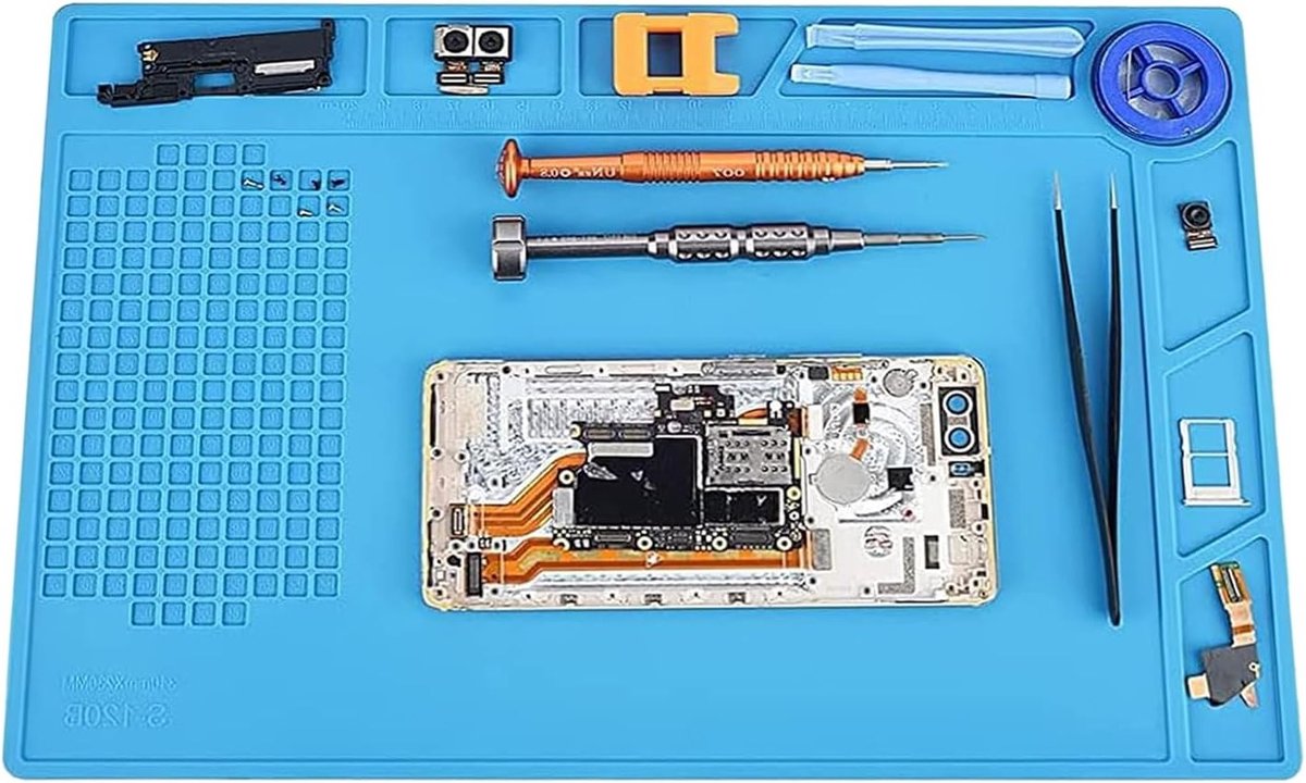 Soldermat van silicone 34 x 23 cm, hittebestendig tot 500°C, ideaal voor het repareren van horloges, telefoons en laptops