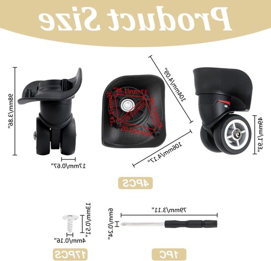 Vervangende Luggage Wielen voor Koffers, Stille en Duurzame Spinner Wielen met Schroef, Ideaal voor DIY Koffer Reparatie en Onderhoud, Zwart van Merkloos — afbeelding 5